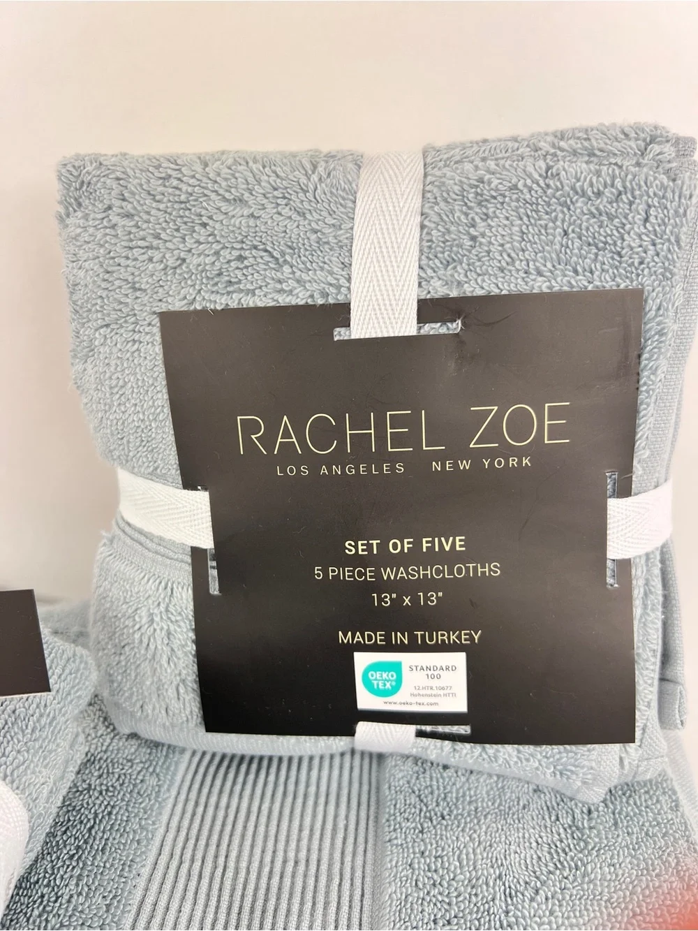 Rachel Zoe Bath Towel Set Light Blue Plush 100% Cotton Made in Turkey 9 Pc NEW